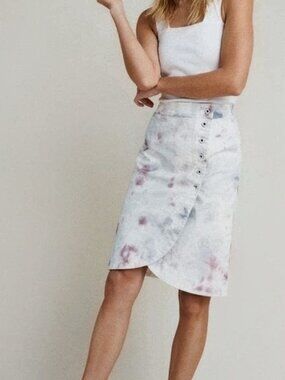 Anthropologie Kimmie Tie Dye Printed Tulip Pencil Skirt Size 4 Midi White Purple
